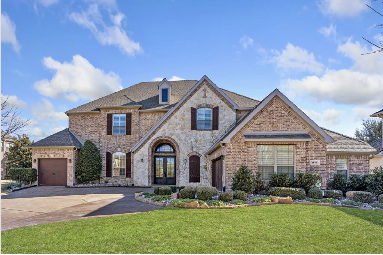 Front exterior of 1075 Hawkwood Way, Allen TX — luxury estate in Saddleridge